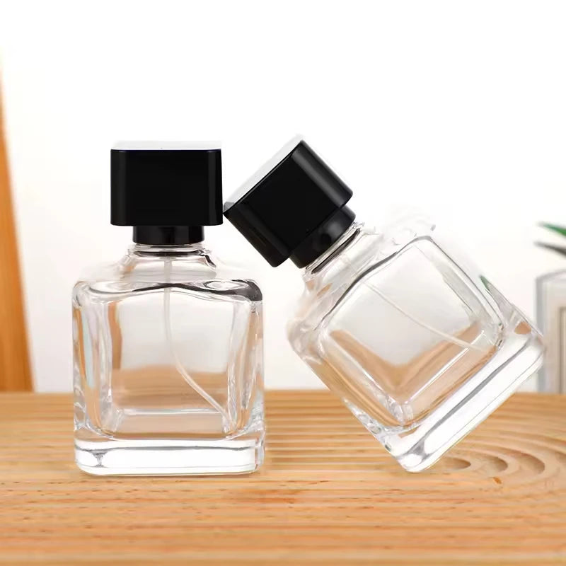 New Design   100ml Empty Cube Perfume Glass Bottle Easy Crimp clear  Parfum Glass Bottles with Plastic Cube Cap