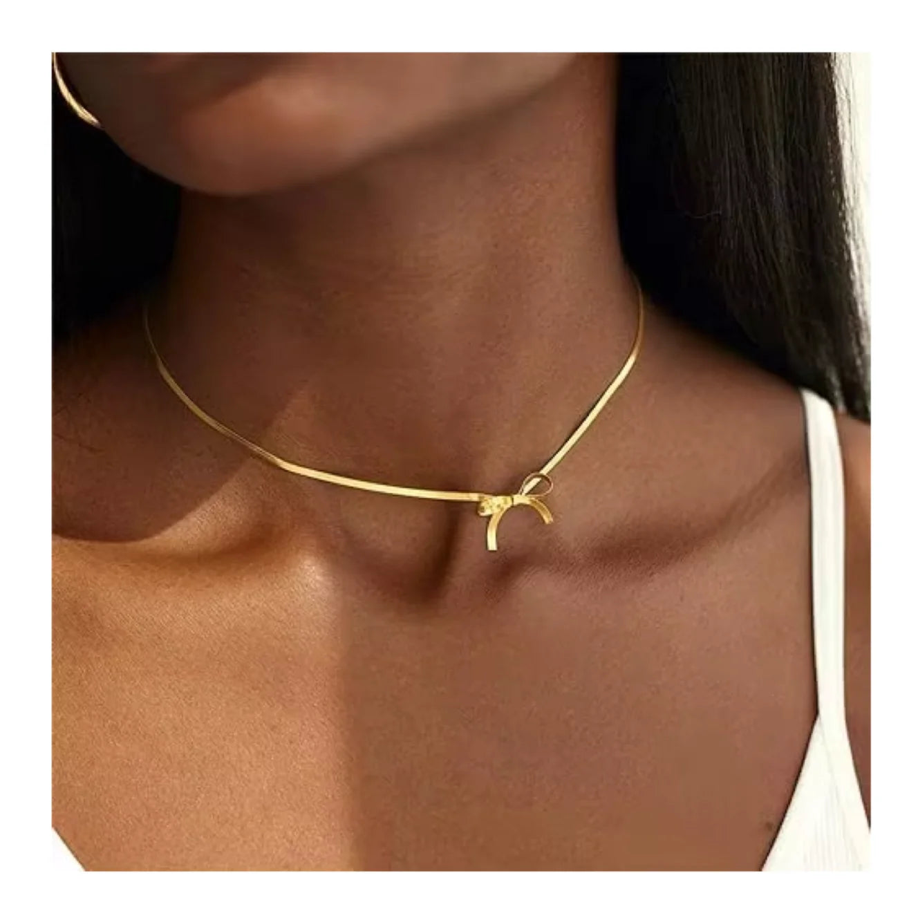 2024 New Style Bow Tarnish Free Gold Plated Stainless Steel Snake Bowknot Ribbon Choker Necklace