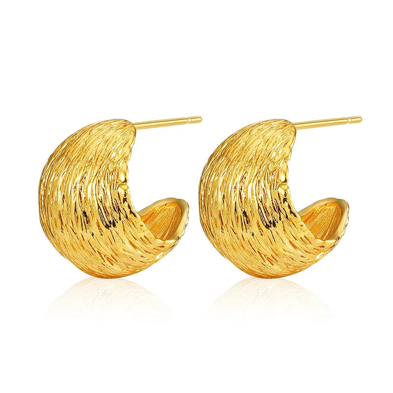 2024 New Fashion C-shaped Circle Niche Design Earrings 18K Gold Plated Retro Brushed Earrings Jewelry Party Gift