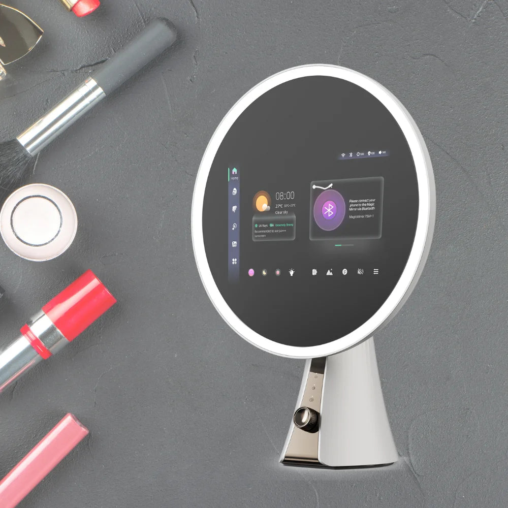 New Design Vercon Magic Makeup Mirror Cosmetic Smart Beauty Mirror Desktop Vanity Illuminated Led Light Skin test Speaker