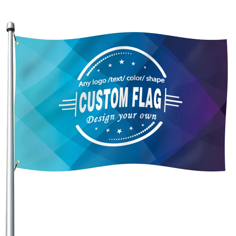 Qiyang High Quality Single Double Sided 100D Polyester Promotional Blue Custom Flags Banners