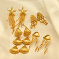 EN1034 Non Tarnish Gold Scallop Shell Seashell Studs EarringGold Triple Seashell Dangle Drop Sea Ocean Summer Earrings