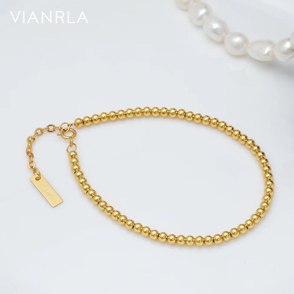 VIANRLA Handmade Bead Bracelet 925 Sterling Silver Fashion 18k Gold Plated Beaded Bracelets