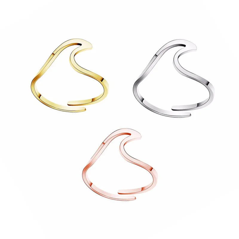 Fashion Wedding Jewelry Gold Silver Plated Stainless Steel Spray Waves Rings Adjustable Open Ring for Women