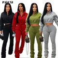 PASUXI Solid Sport Women 2 Piece Set Outfit Casual Zip Long Sleeves Crop Top and High Waist Leggings Pants