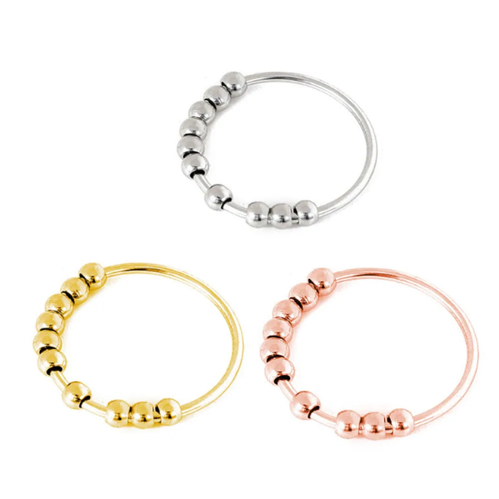 Closed 10 Beads Stainless Steel Spinning Anti Anxiety Rotate Moving Bead Ring Finger Rings Jewelry