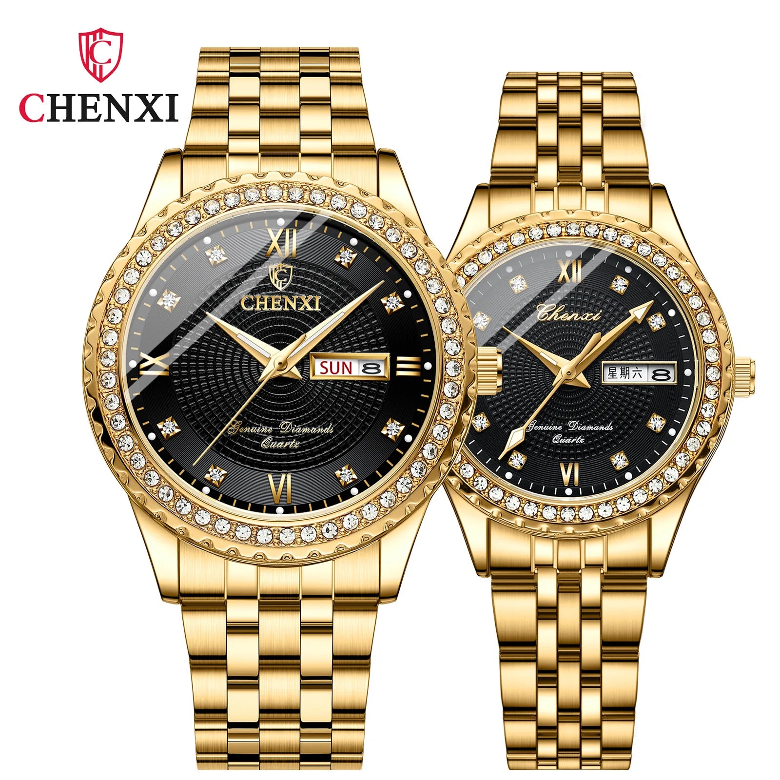 CHENXI 8215 Men Watches Top New Luxury Diamond Full Steel Quartz Watch Fashion Gold Clock Men's Wristwatches Relogio Masculino