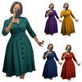 6357# Trendy Career Dresses Women Casual Single Breasted V-Neck Lapel A-Line Plus Size Office Lady Dress for Women With Belt