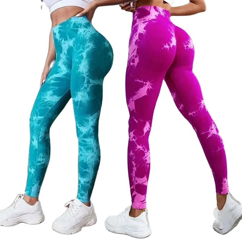 Wholesale Tie Dye High Waist Seamless Oem logo Custom Women's Yoga Tummy Control Workout Gym Pant Elastic Soft Legging Leggings