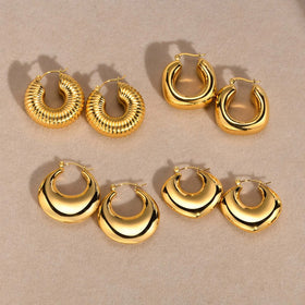 Non Tarnish 18k Gold Plated Chunky Hoop Earrings Stainless Steel Hypoallergenic Earrings for Women Lady