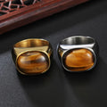 Fashion Stainless Steel Crystal Healing tiger Eye Stone Ring Gold Silver for Men Jewelry