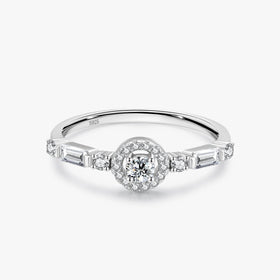Ailmay New Style Exquisite 925 Sterling Silver Clear Zircon Round Finger Ring for Women Classic Wedding Statement Jewelry
