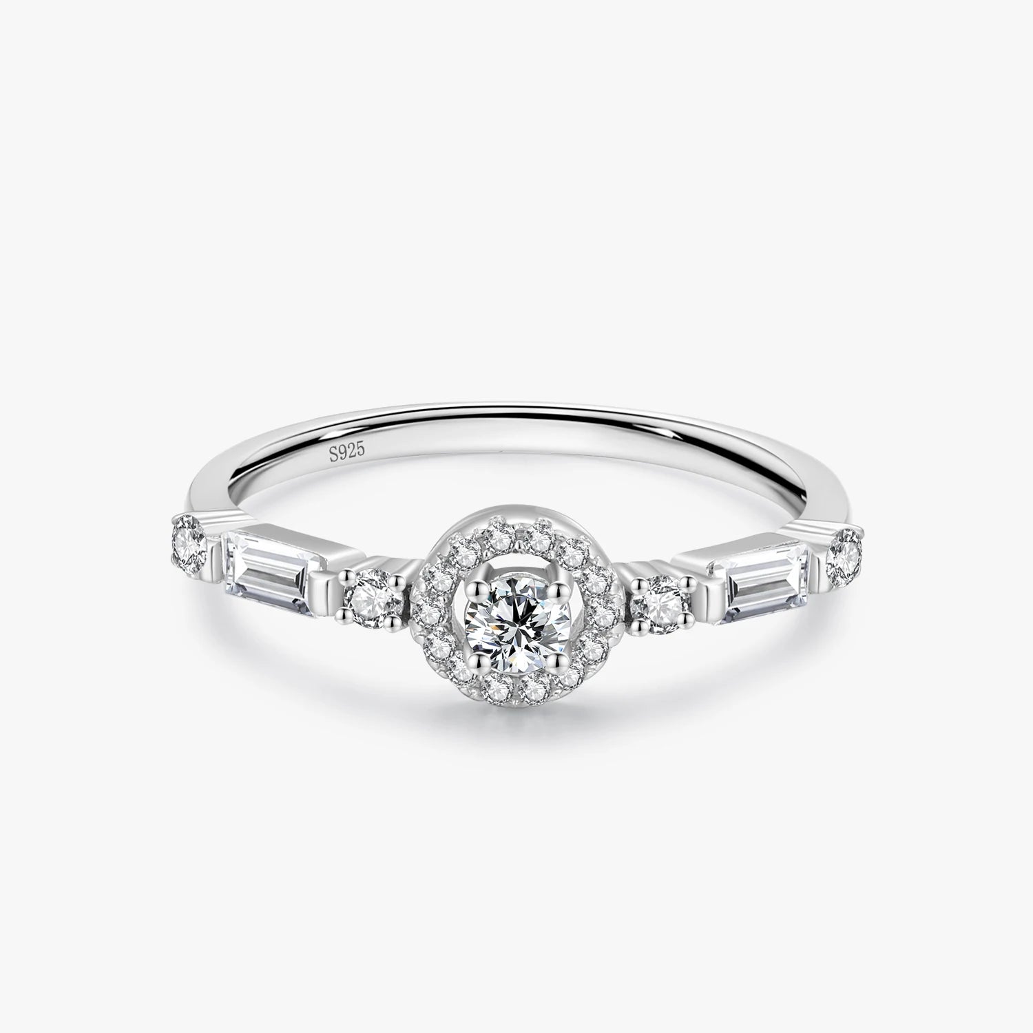 Ailmay New Style Exquisite 925 Sterling Silver Clear Zircon Round Finger Ring for Women Classic Wedding Statement Jewelry
