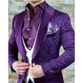 Purple Navy Checkered Design Groomsmen Shawl Lapel Groom Tuxedos Men Suits Wedding Best Man Blazer ( Jacket+Pants+Vest)
