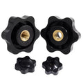 M5 M6 M8 M10 Star Knob Clamping Handle Nut Through Hole Set Brass Female Threaded Handle Screw on Knob Grip Black Plastic
