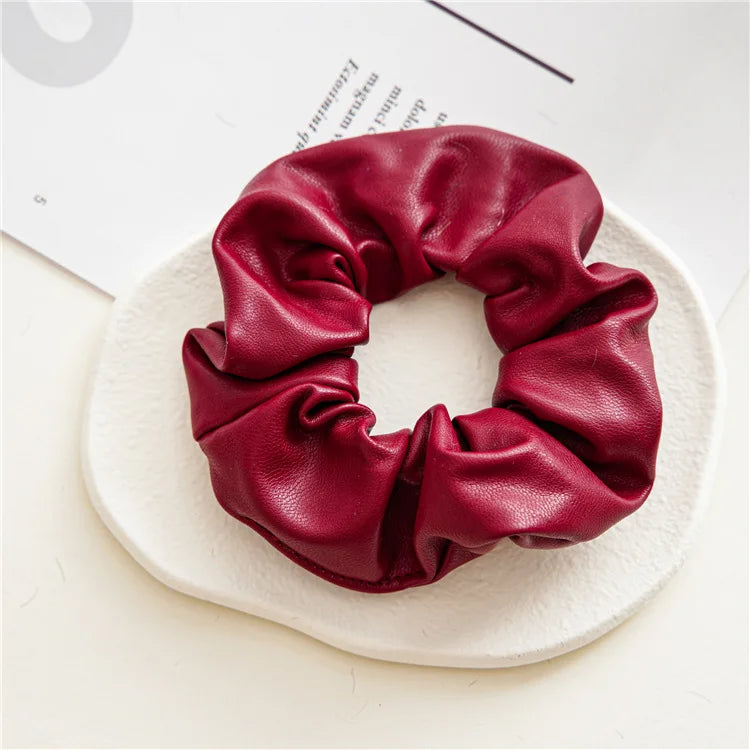 FanYue Multi Color Fashion 2022 Faux Pu Leather Scrunchies Chouchou for Women