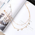 New Gold Color Moon Star Necklace Double Layer Beads Tassel Clavicle Chain Choker for Women Romantic Boho Jewelry