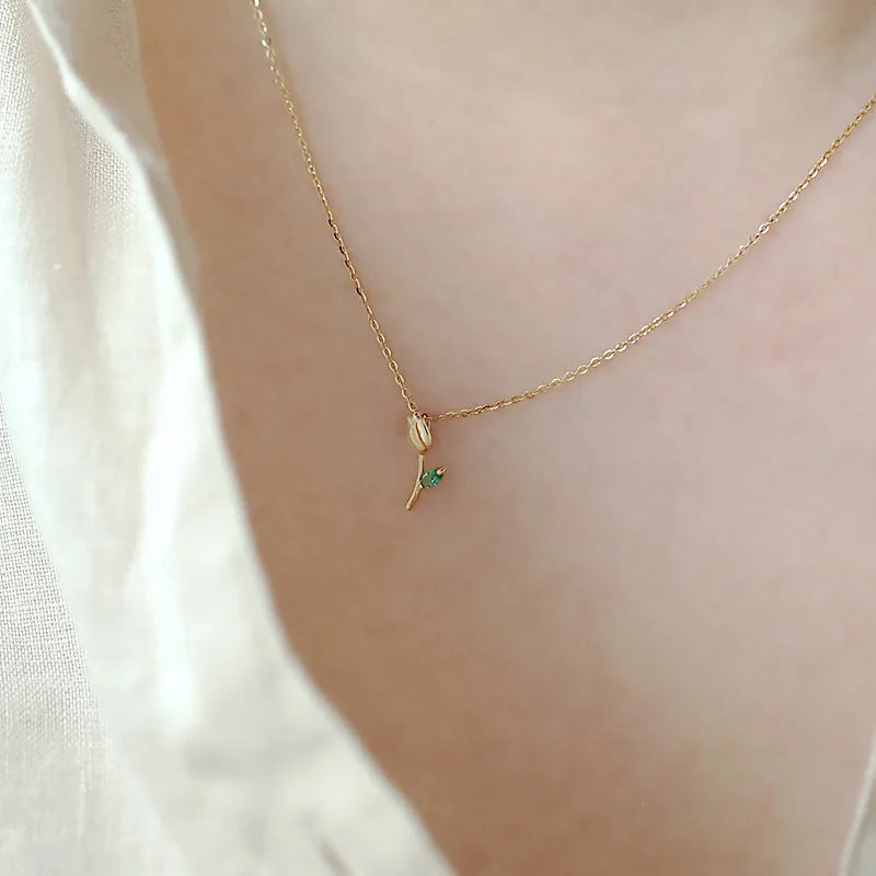 High Quality Elegant Trendy Fashion 925 Sterling Silver Chain Gold Rose Flower Zircon Pendant Necklace for Women Girls