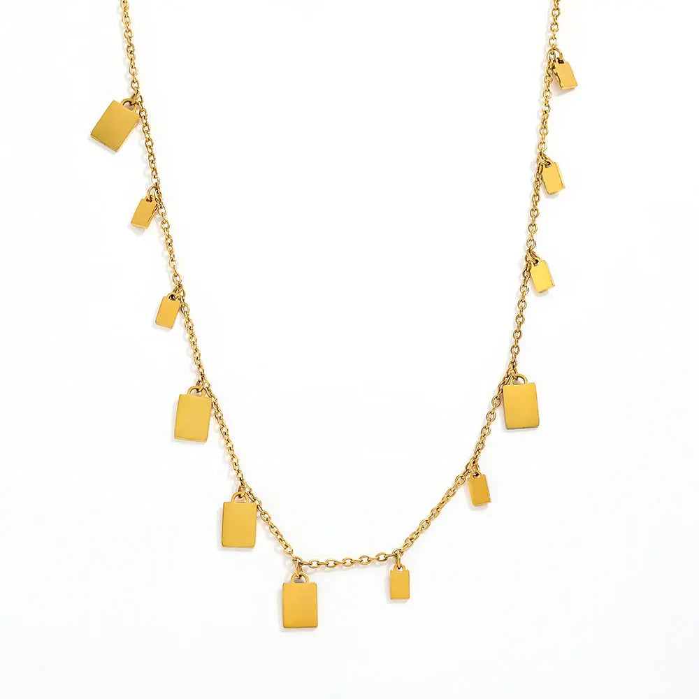 JOOLIM Jewelry Wholesale Simple Square Slice Pendant Necklace Stainless Steel Necklace