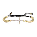 Vintage Fashion Handmade Gold Copper Mirco CZ Zircon Crystal Cross Charm Adjustable Bracelet for Women Jewelry