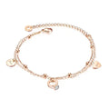 Hot Selling Jewelry Exquisite Chain Stainless Steel Heart CZ Pendant Charm Fashion Simple Double Layer Bracelet for Women 1120