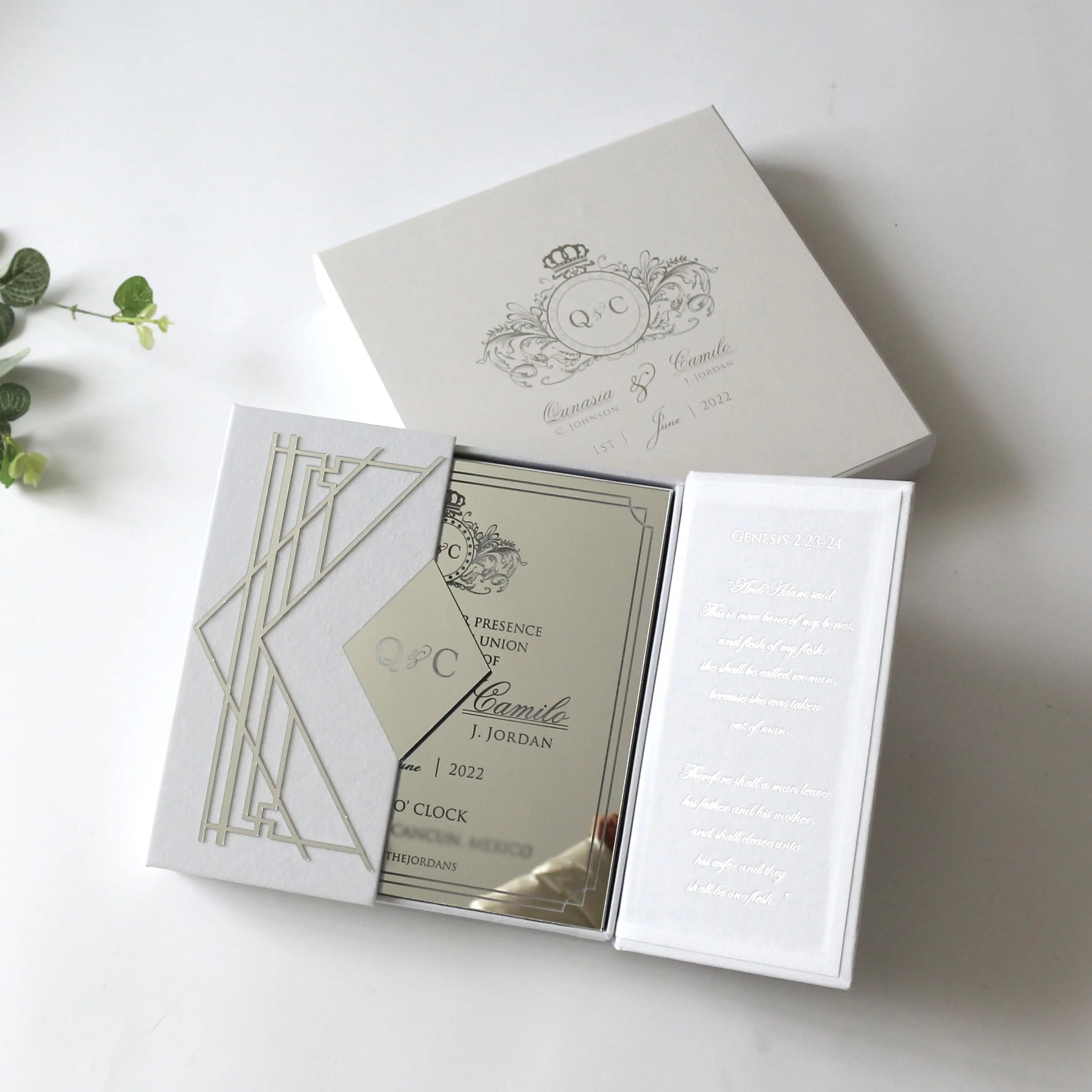 Personalized Flannel Gray Board Box Silver Mirror Acrylic Hot Silver Luxury Birthday Card Wedding Invitations