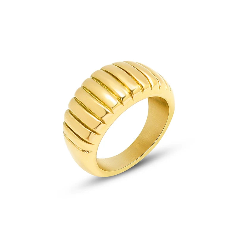 Hot Selling Luxury Woman Stainless Steel Gold Plated Classical Simple Vintage Ring Design MegaBDM
