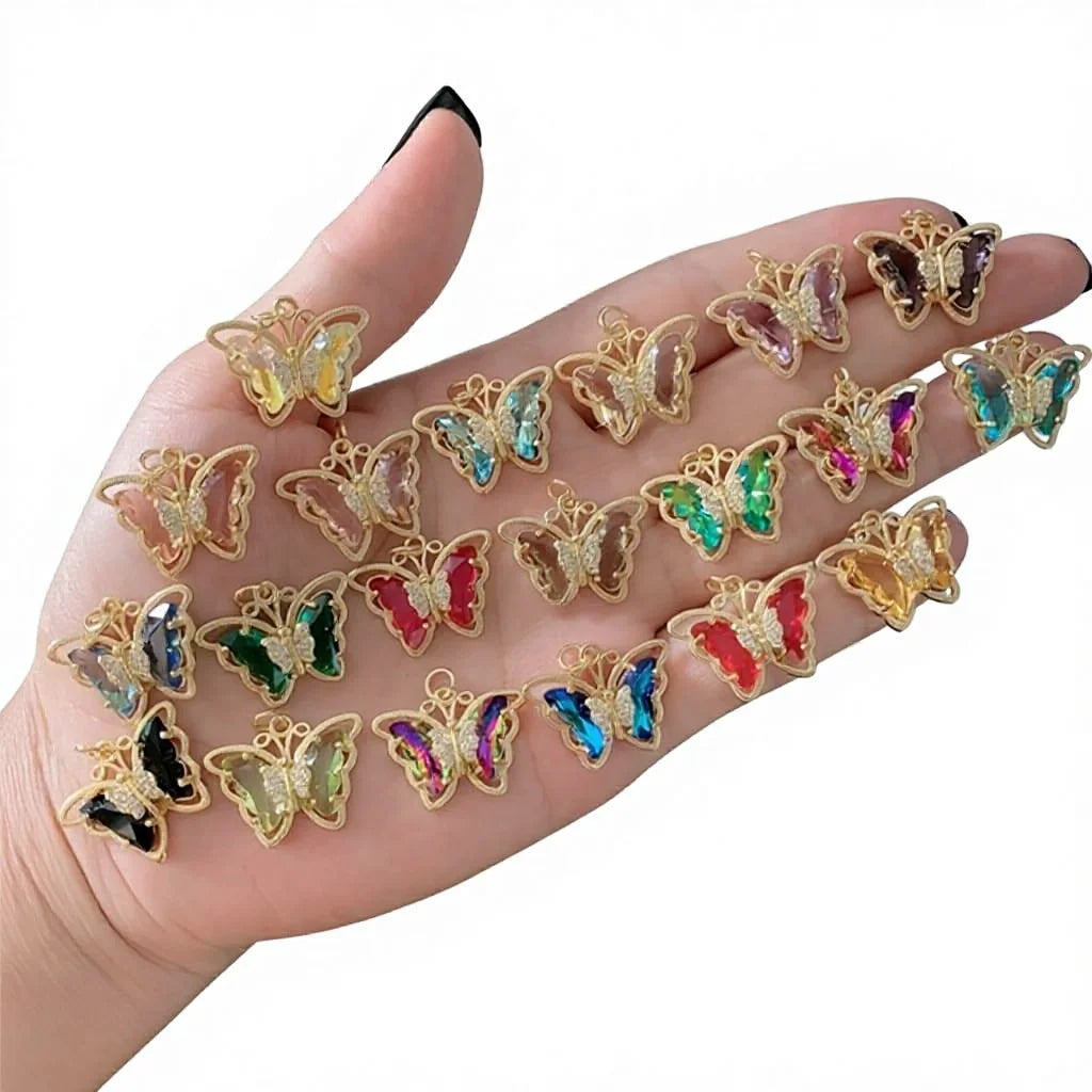 Trendy 18K Gold Plated Brass Crystal Glass Butterfly Pendant with Box Chain for Wedding & Party
