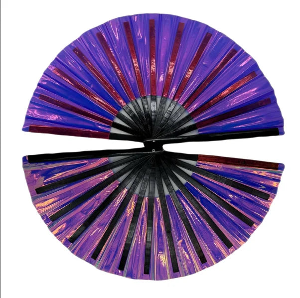 PVC Laser Rave Hand Fan Clack Handheld Fan for Party Large Folding Fan with Bright Color Festival