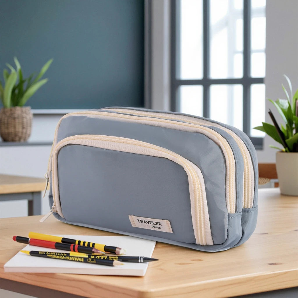 Big Capacity Pencil Pouch Pen Bag with 3 Compartment Portable  Stationery Organizer with Zipper Cute Aesthetic School Supplies