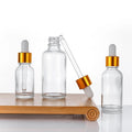 Good Quality Skincare Cosmetic Packaging 10ml 30ml 50ml Gold Top Various Frosted Glass Serum Dropper Essential Oil Bottle