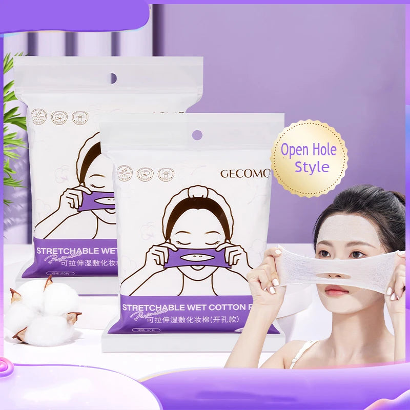 GECOMO Private Label Open Hole Style Stretchable Cotton Makeup Remover Face Thin Nail Polish Cleaning Wet Cotton Pads
