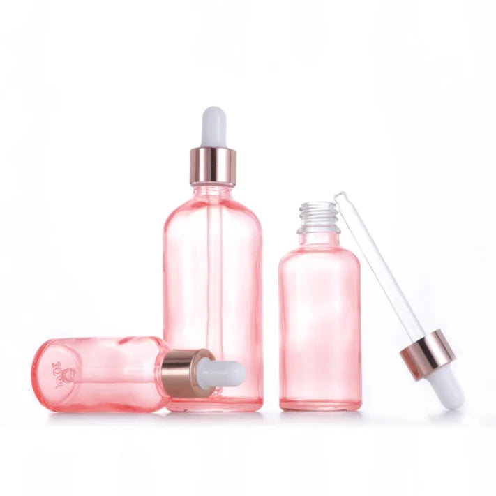 Wholesale Rose Gold pink Essential Oil Glass Dropper Bottle 100ml Face Care Cosmetic Packaging