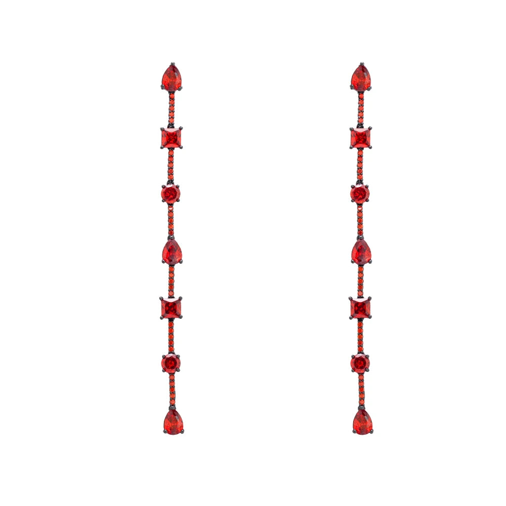 Ins Fashion Style 98mm Extra Long Earrings Women Minimalist Long Cubic Zircon Tassel Earrings Dangle Drop Wedding Party Jewelry