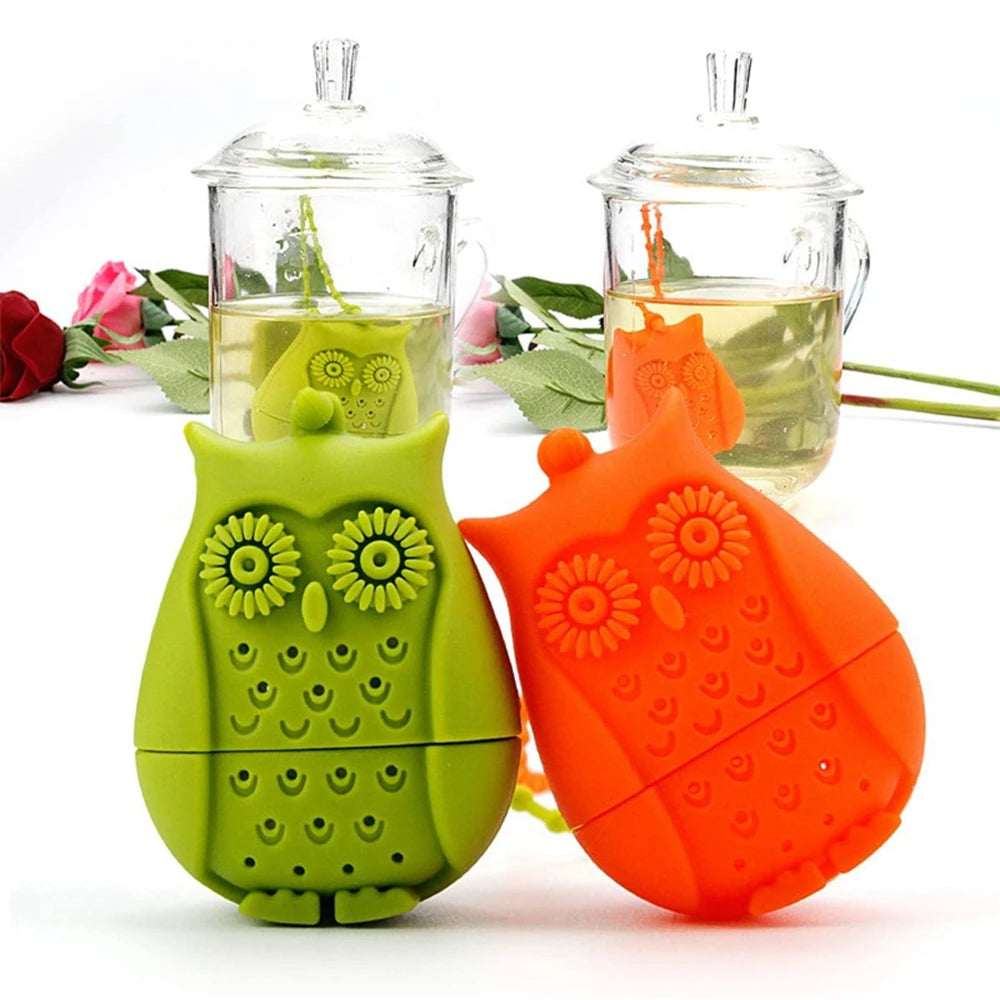 BPA Free Food Grade Silicone Mini Portable Reusable Tea Bag Filter Owl Shape Kitchen Tea Infuser