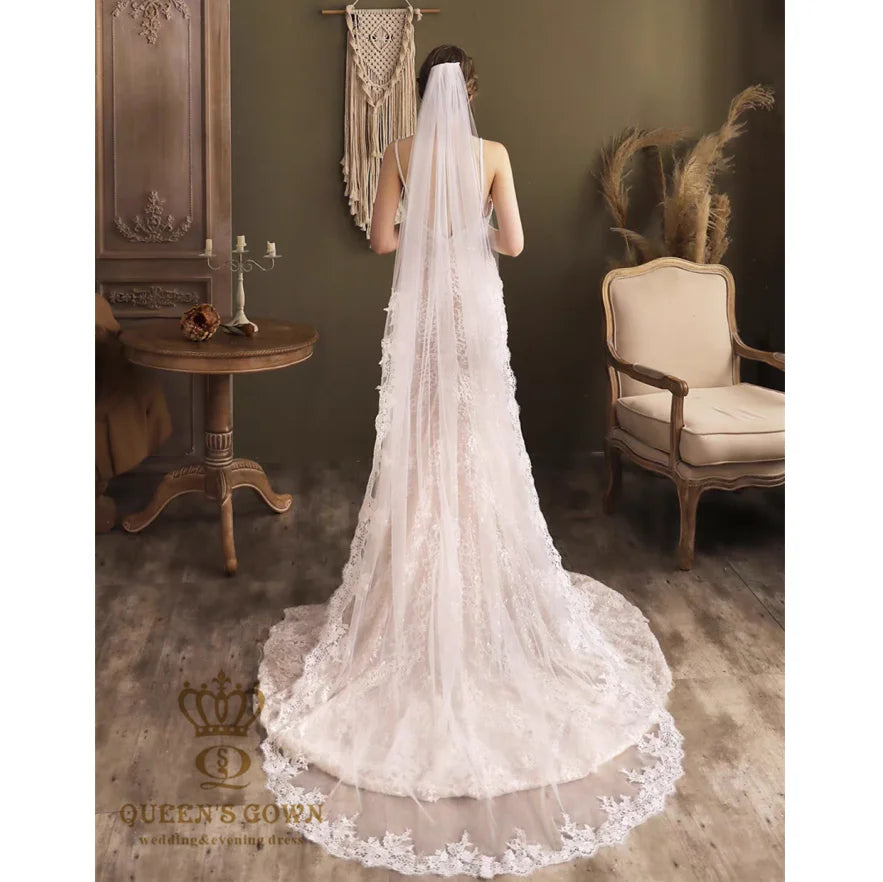 QUEENS GOWN High Quality Wedding Accessories Delicate Embroidered Eyelash Edge Bridal Veil