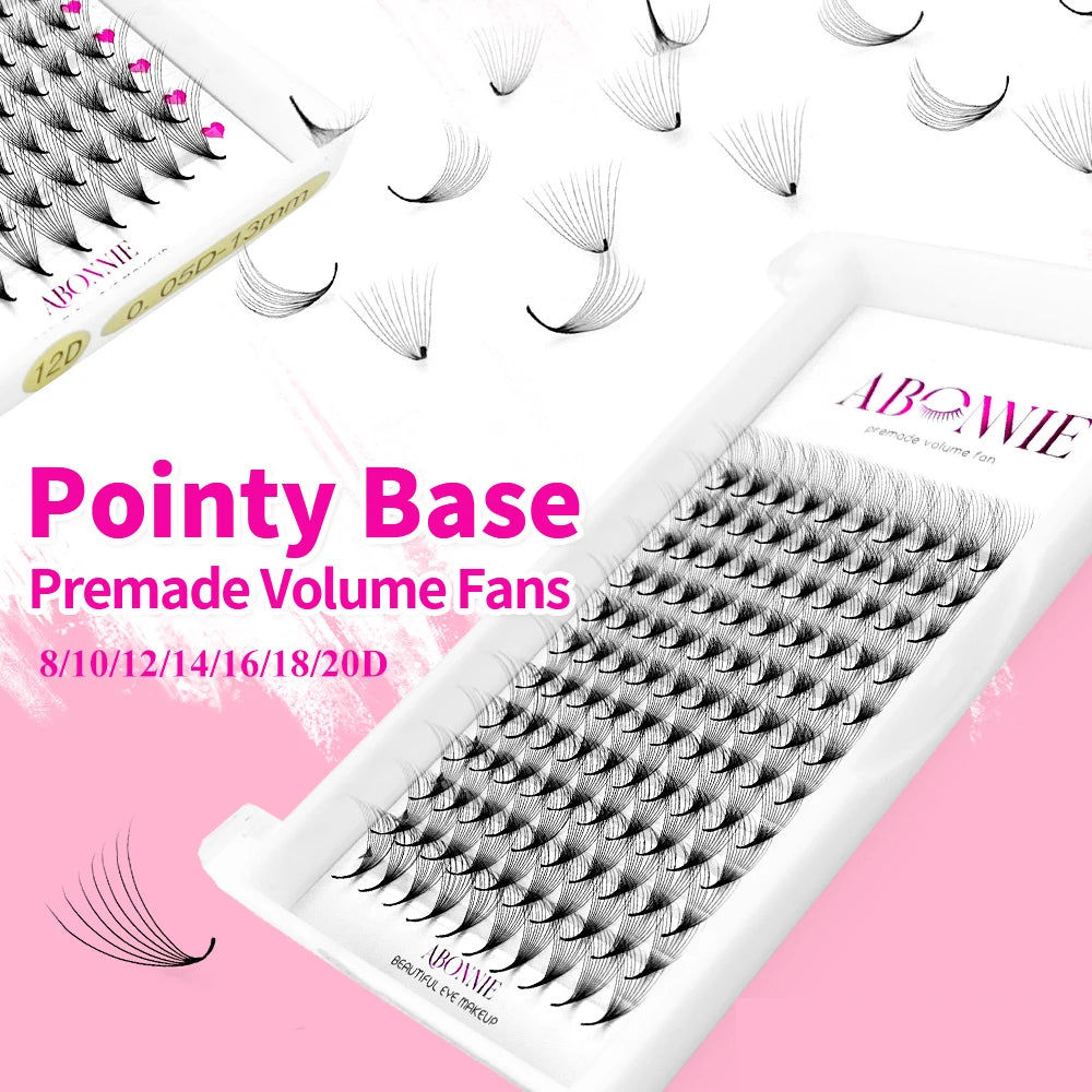 Abonnie C D Private Label 5D 8D 12D Pointy Base Premade Volume Lash Extension Fans 18mm Pre Made Lash Fans