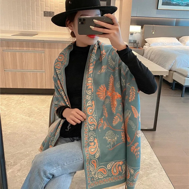 Women's Winter Fashion Large Long Pashmina Shawl Soft Cashmere Feel Polyester Scarf for Spring Wraps