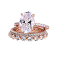 Three-Pieces Classic Rose Gold Plated 925 Sterling Silver Wedding Jewelry Rings Set 8A Oval Cut Zircon Full Eternity Band
