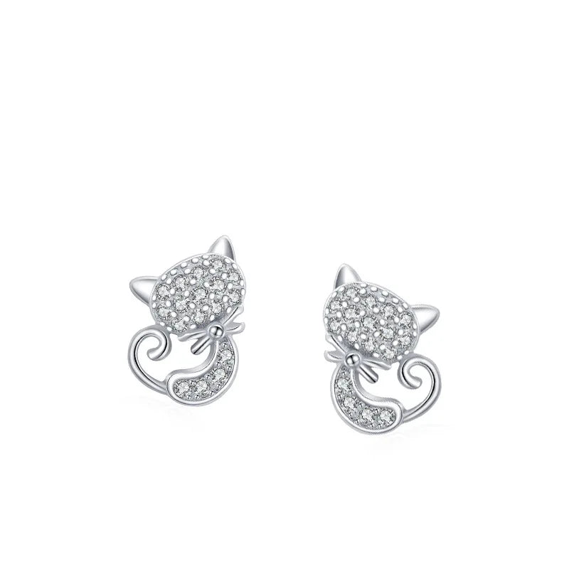 Cute Cartoon Earring 925 Sterling Silver Animal Cat Stud Earrings for Women Jewelry Making