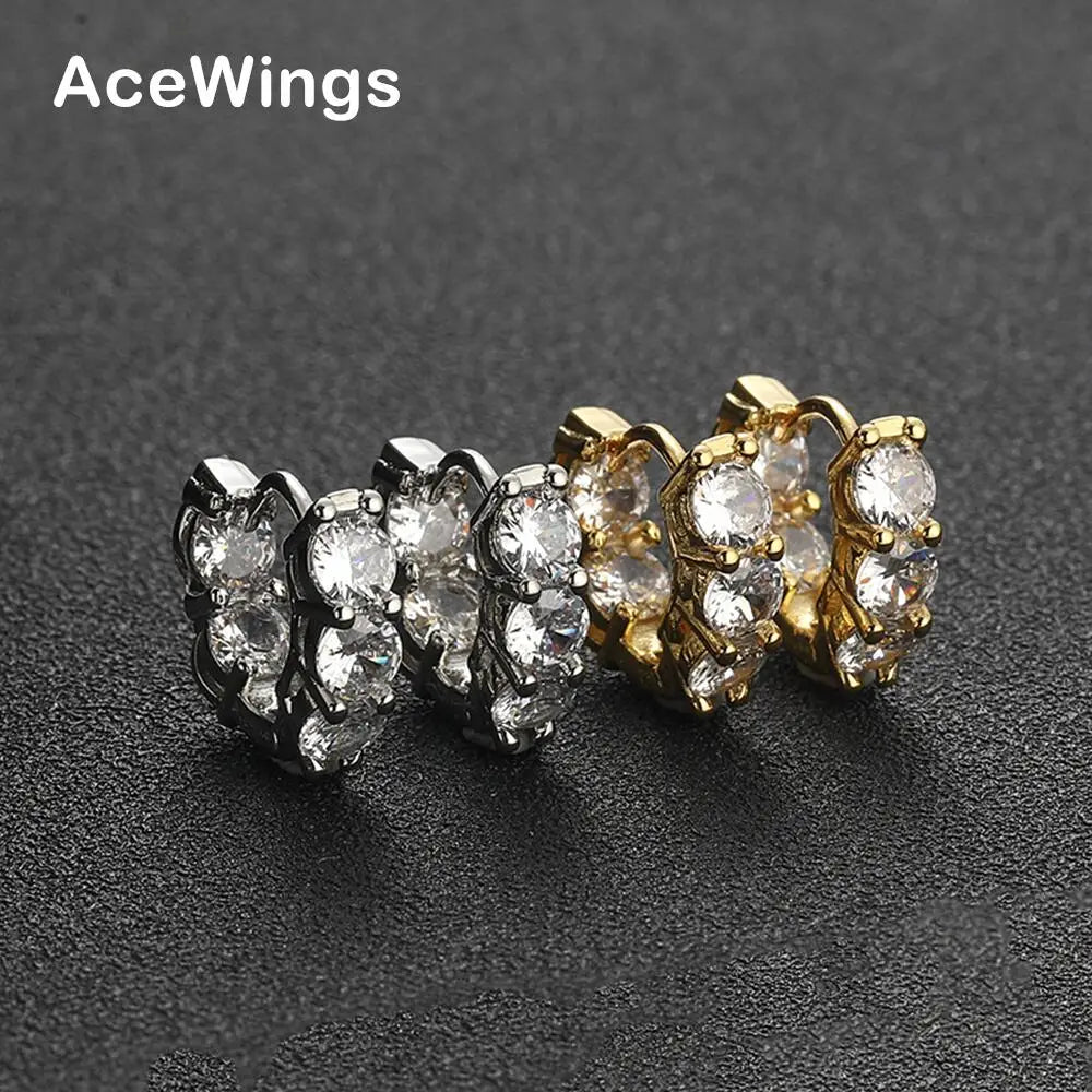 E080 Iced Out Geometric Gold Plated Brass CZ Stud Earrings for Men and Women Hip Hop Jewelry Anniversary Gift