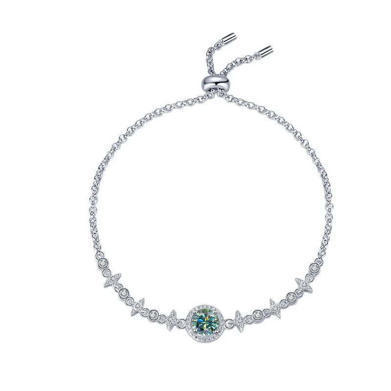 Hot Sell Trendy 925 Sterling Silver Round Cut 1CT Black Red Pink Green Moissanite Adjustable Bracelet