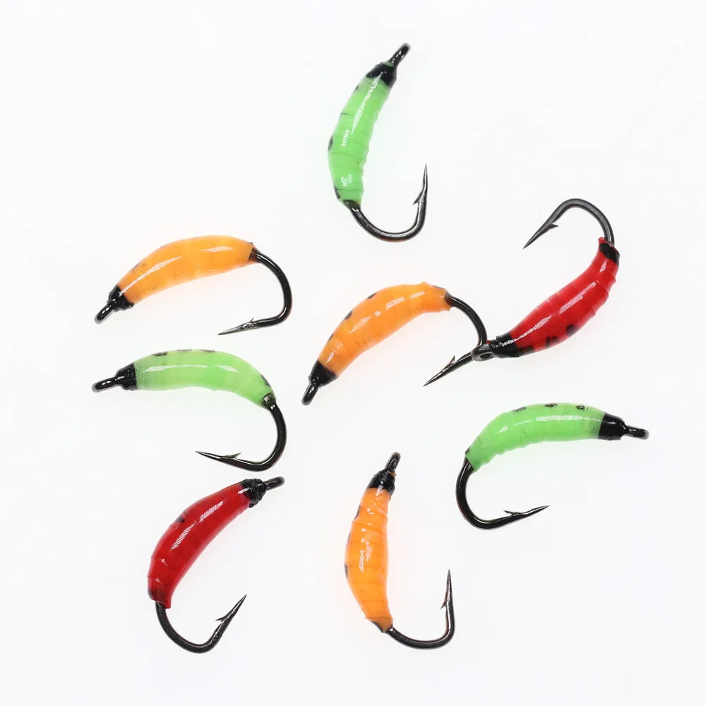 Realistic Caddis Larva Worms Fishing Lures Simulation Earthworm Luminous Worms Fly Fishing Silicone Bait Artificial Lure