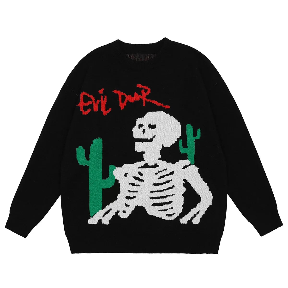 Custom Pattern Knit Men Clothing Black Pullover Long Sleeve 100% Cotton Unisex Casual Skull Knitted Men's Sweaters