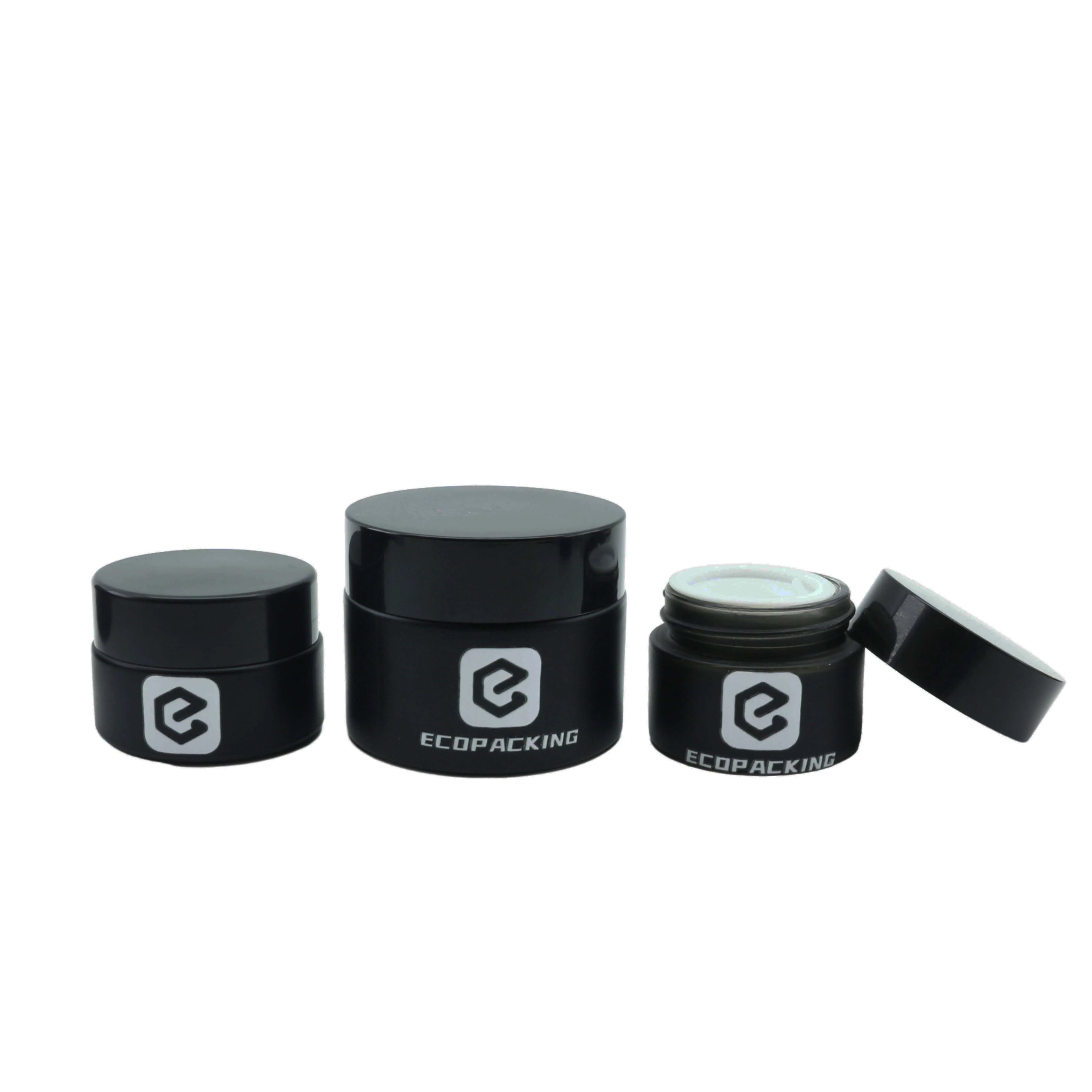 Wholesale Matte Black Cosmetic Glass Cream Jar With Plastic Lid for Eye Face Cream