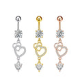 Romantic Double Hearts Design Belly Piercing Crystal Heart Belly Button Rings Stainless Steel Navel Piercing Jewelry for Women