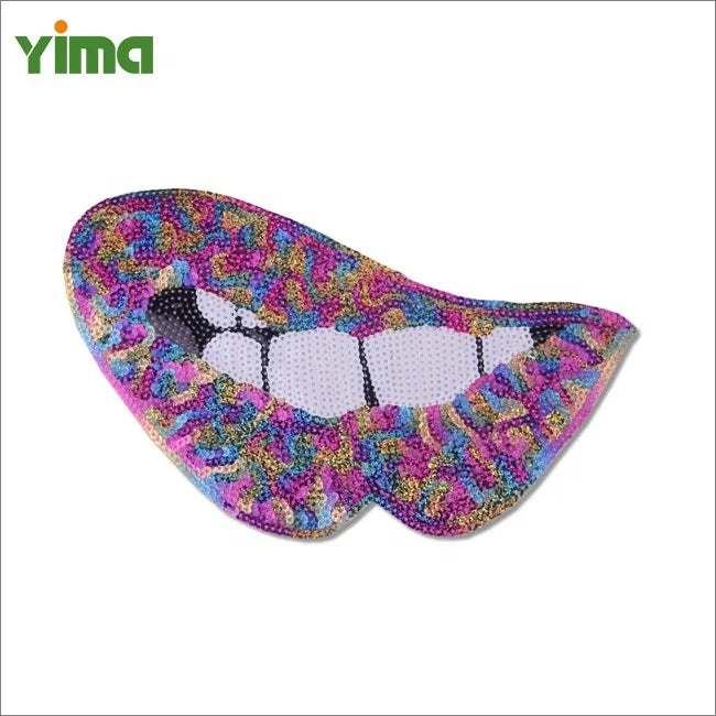 Customized Embroidered Towel With Colorful Shaped Iron Decorated With Patches of Sequins and Rhinestones