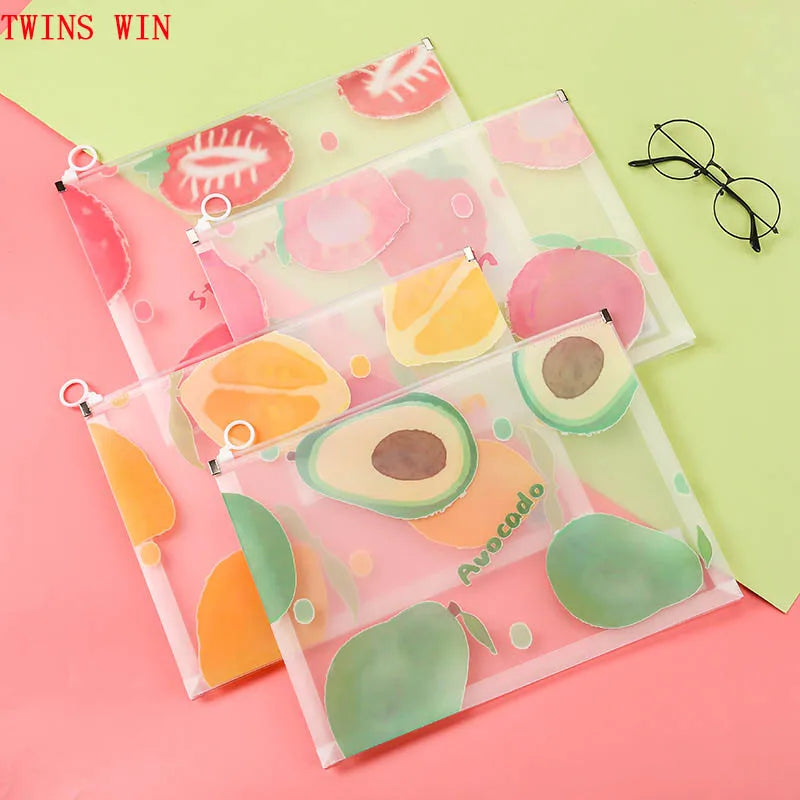 A4 File Bag Transparent Students with Fruits Large Capacity Simple Plastic test Paper Storage Bag Document Bag653