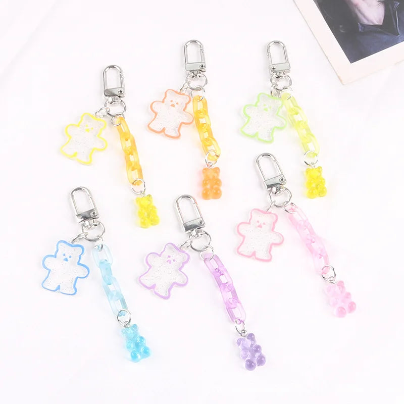 Clear Candy Color Fashion Chain Acrylic Bear Keychain Women Girl Handbag Keyring Cute Airpods Pendant Charms Key Chains Gifts