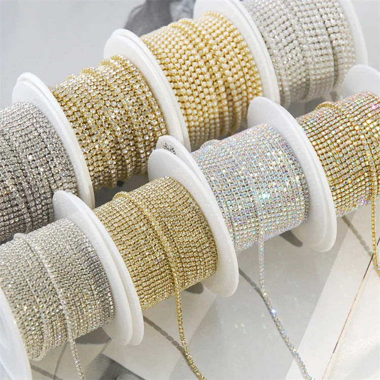 Hisenlee 10 Yards 1.5-2MM Crystal Glass Cup Chain Pearl Claw Nail Trim Sewing Craft Jewelry Accessories Rhinestones Product Type